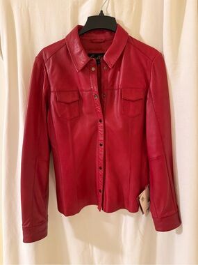 Scully Red Leather Snap-Front Shirt Jacket